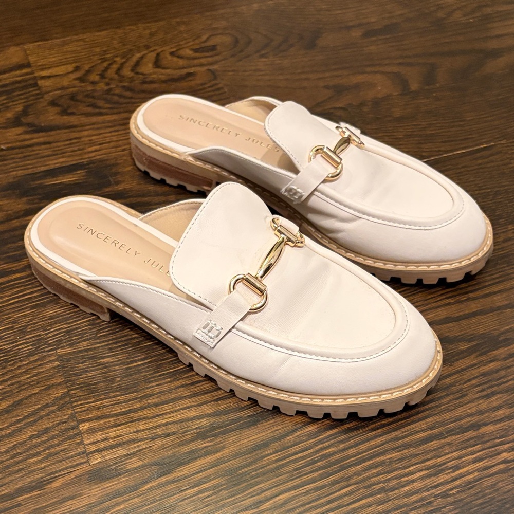 Sincerely Jules Cream Mules with Gold Accent